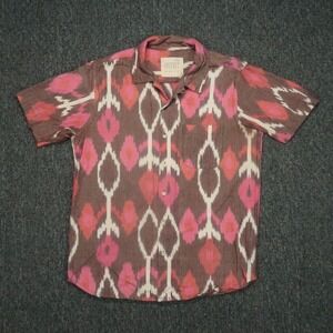 Kardo Shirt Mens‎ Medium Brown Red Pink Abstract Hand Cut Short Sleeve